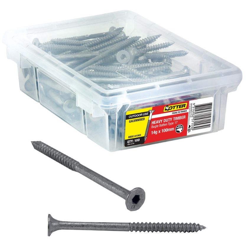 OTTER 100 Pack 14g x 75mm Batten Bugle Screw T17 Galv BBEG14753