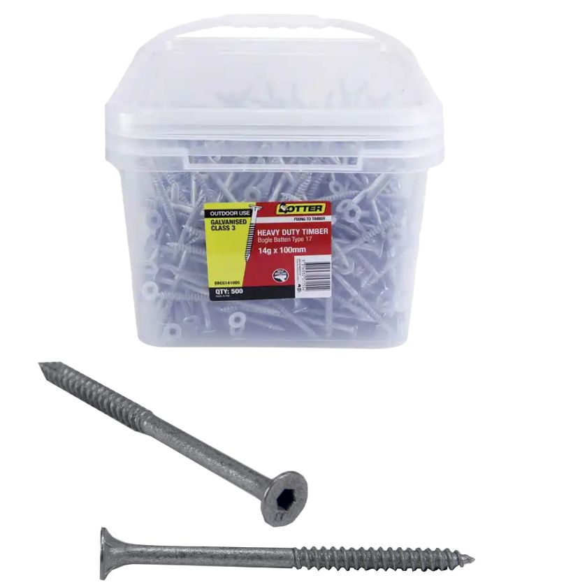 OTTER 14G x 100mm Bugle Batten Screws T17 – 500 Pack BBEG141005