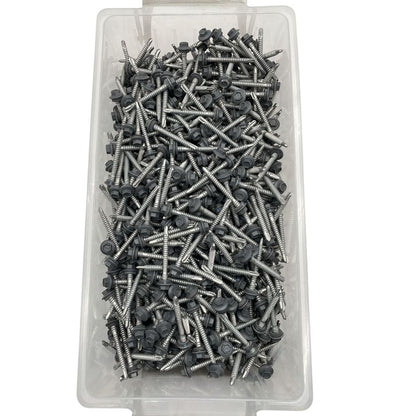 Otter 12-14 x 53mm Hex Head Coarse Split Thread with Seal (Self Drilling) SDS Metal Screws | Basalt | Class 4 | 1000 Pack - South East Clearance Centre