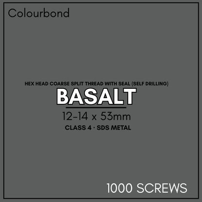 Otter 12-14 x 53mm Hex Head Coarse Split Thread with Seal (Self Drilling) SDS Metal Screws | Basalt | Class 4 | 1000 Pack - South East Clearance Centre