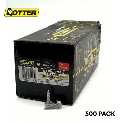 Otter 14-10 x 25mm Hex Head Type 17 Timber Screws – Galvanised Class 4 (500 Pack) - South East Clearance Centre