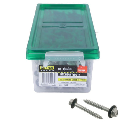 Otter 14-10 x 65mm Hex Head Type 17 Timber Screws with Seal | Galvanised Class 4 | 500 Pack - South East Clearance Centre