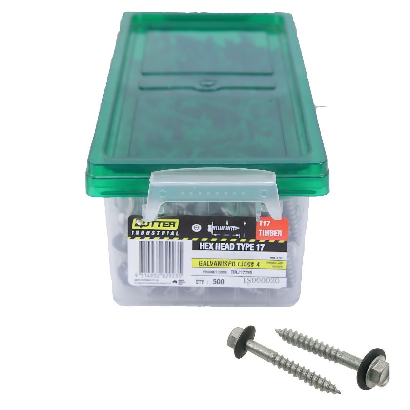 Otter 14-10 x 65mm Hex Head Type 17 Timber Screws with Seal | Galvanised Class 4 | 500 Pack
