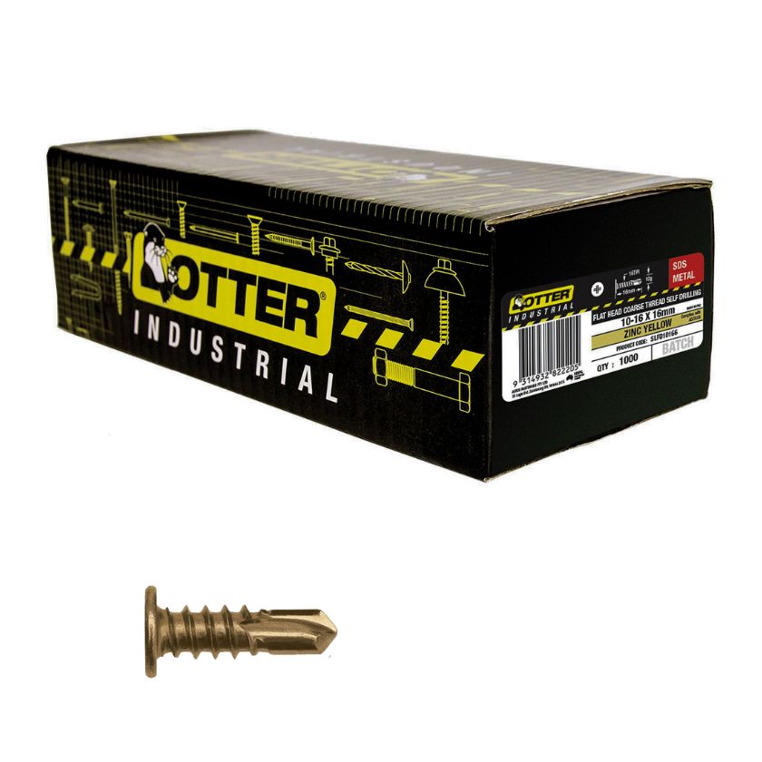 Otter Flat Head Course Thread Self Drilling Framing, Zinc Yellow, (Metal Screws) (1000 Screws) - South East Clearance Centre