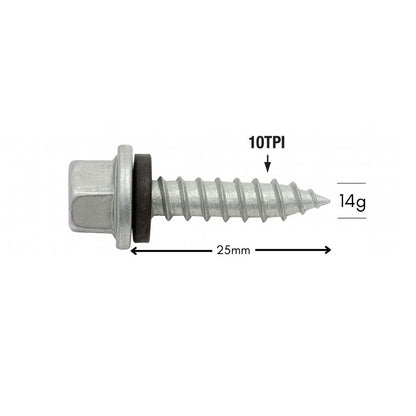 Otter Type 17 Hex Head Timber Screws 14-10 x 25mm | Galvanised Class 4 – 500 Pack - South East Clearance Centre