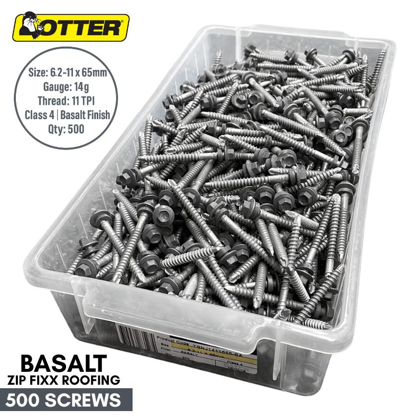 Otter Zip-Fixx Class 4 Roofing Screws 6.2-11 x 65mm – Basalt (500 Pack)
