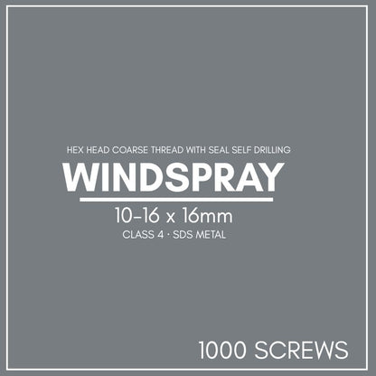 Otter 10-16 x 16mm Hex Head SDS Metal Screws with Seal Coarse Thread, Colorbond Class 4, Tub - 1000 Pack (WINDSPRAY) - South East Clearance Centre