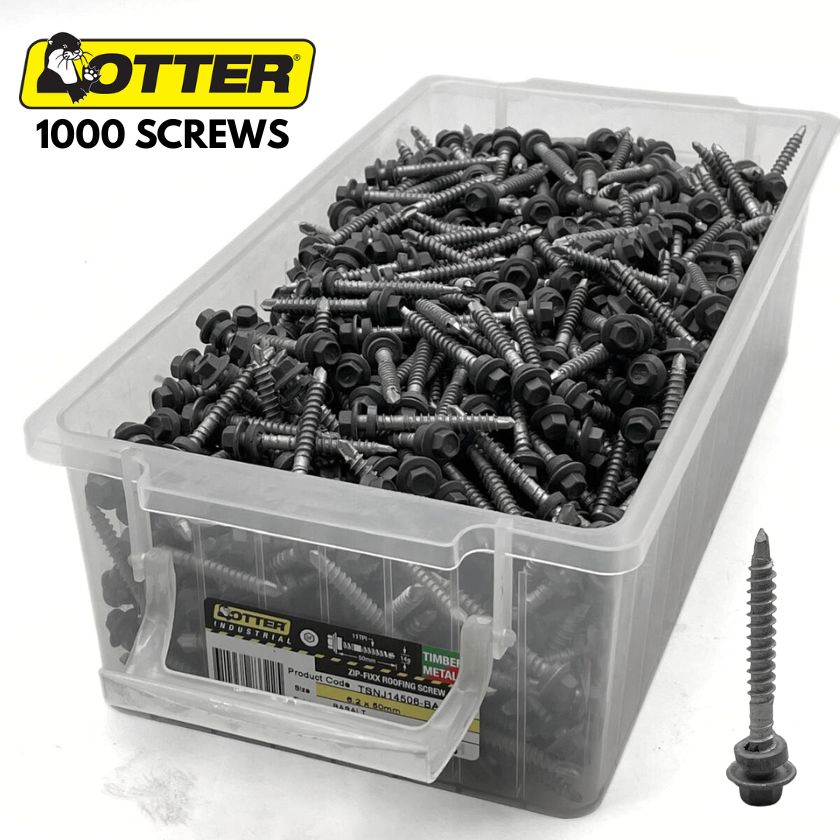 (Box of 1000) - Otter Industrial Timber & Metal Screws - Zip-Fixx Roofing Screws (Size 6.2x50mm) Class 4 |
