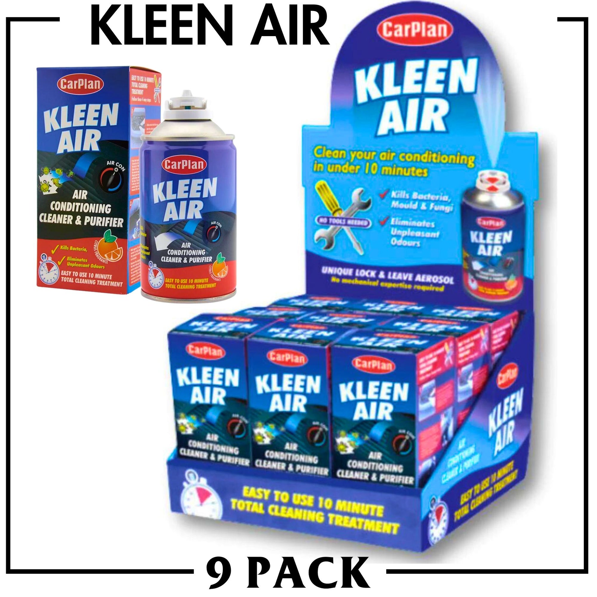 (9 PACK) CarPlan Kleen Air Conditioner Cleaner & Sanitiser SOA009 - South East Clearance Centre