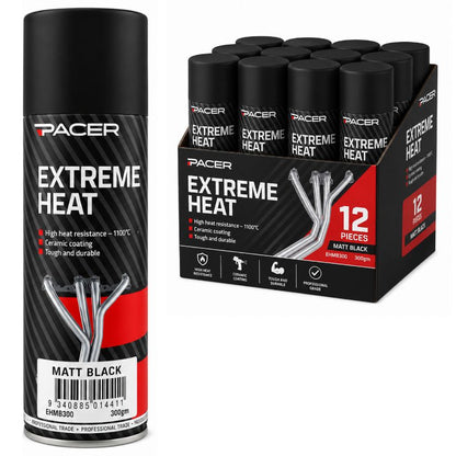 PACER EXTREME HEAT MATT BLACK SPRAY PAINT EHMB300 - South East Clearance Centre