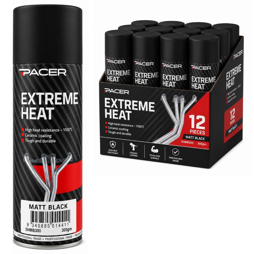 PACER EXTREME HEAT MATT BLACK SPRAY PAINT EHMB300 - South East Clearance Centre