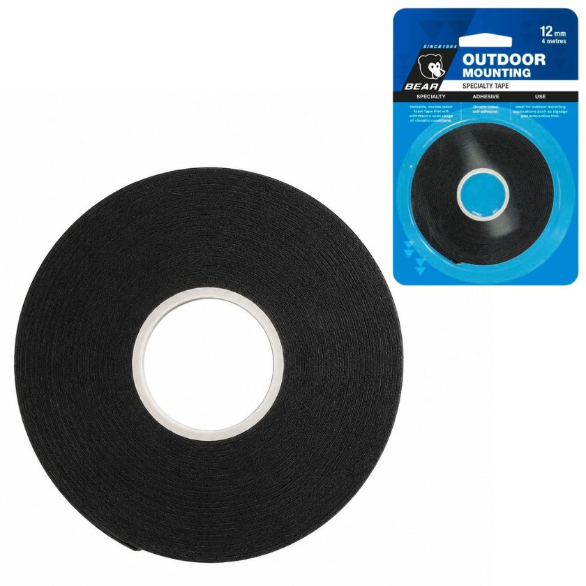 Bear 12mm x 4m Black Outdoor Mounting Tape - South East Clearance Centre