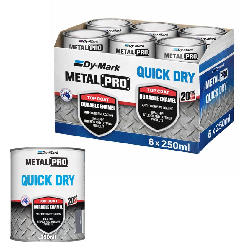 (6 Pack) - Dy-mark MetalPro Quick Dry - Gloss Grey - 250ml - South East Clearance Centre