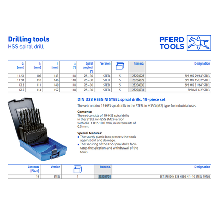 PFERD 25203701 19 Piece HSS-G Twist Drill Bit Set 1–10mm DIN 338 Steel - South East Clearance Centre