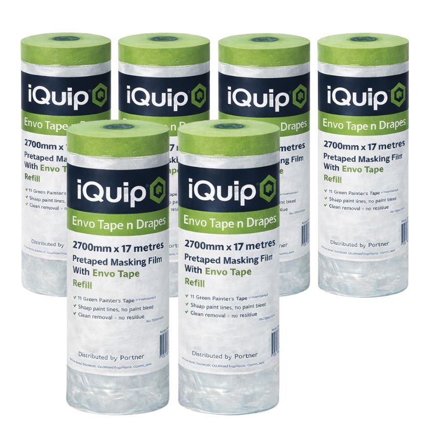 (6 Pack) iQuip Envo Pretaped Masking Film Refill  (2700mm X 17 Metres) - South East Clearance Centre