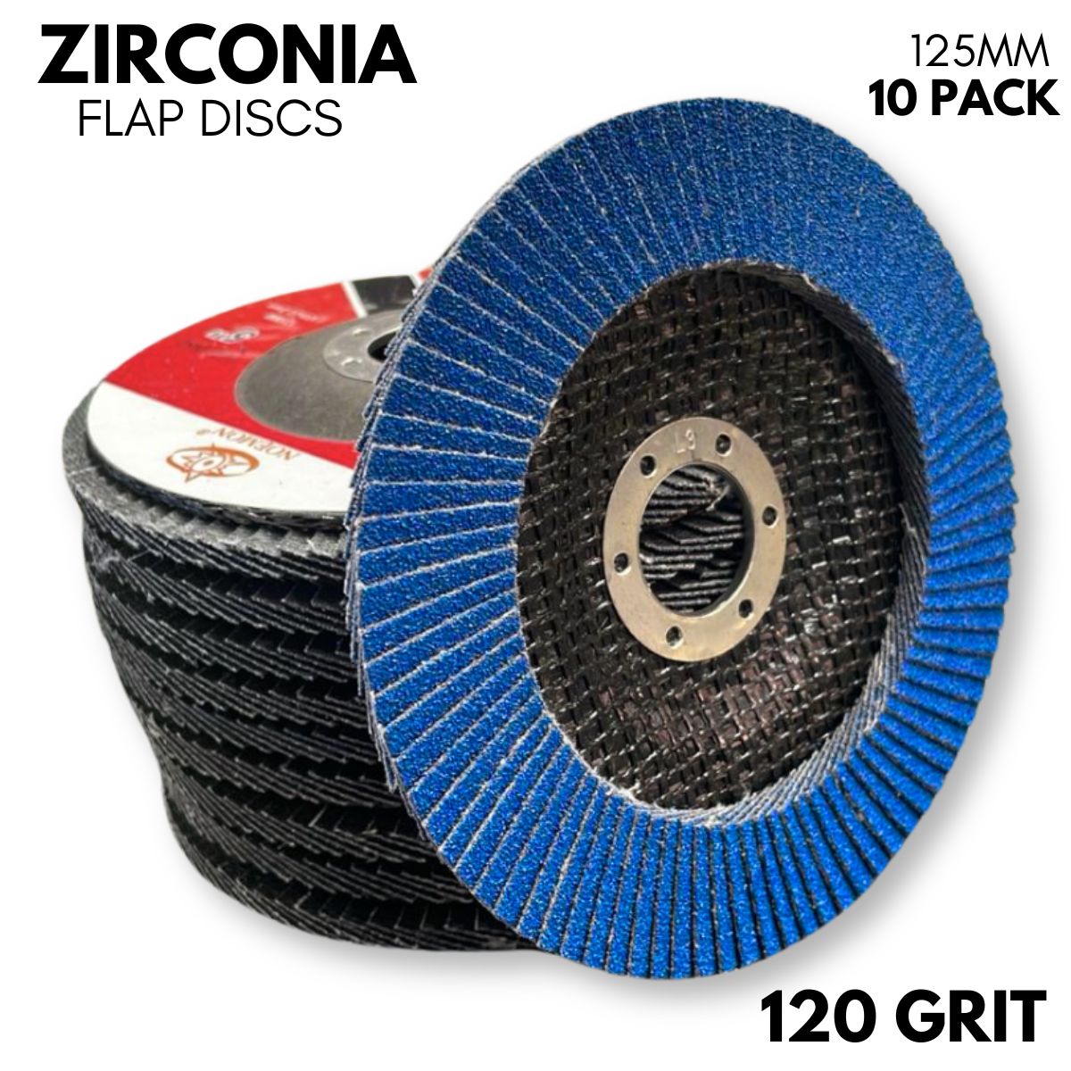 10 Pack | 125mm (5”) Flap Discs | 120 GRIT Zirconia