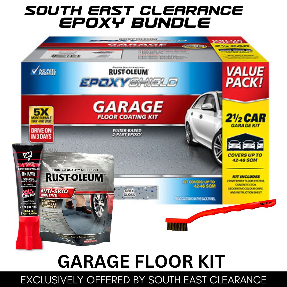 Rust-Oleum Grey Gloss EpoxyShield 2.5 Car Concrete And Garage Floor Coating Kit - South East Clearance Centre
