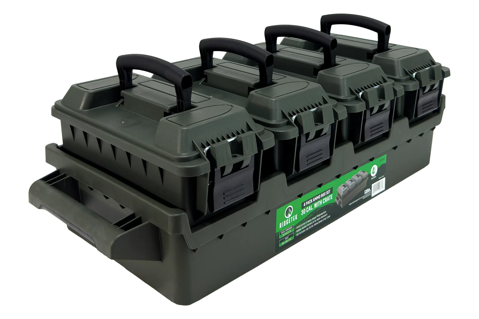 Ridgetek 4-Box .30Cal Ammo Crate OD Green Inc Padlock