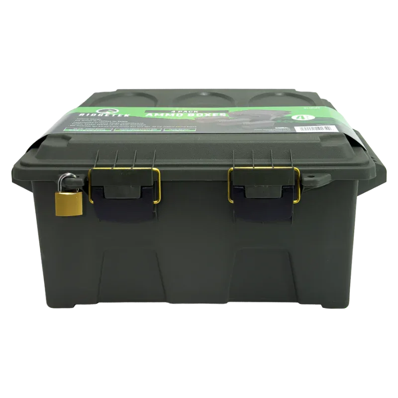 Ridgetek Rl10134 4pc Ammo Box And Large Crate Set In Od Green With Padlock