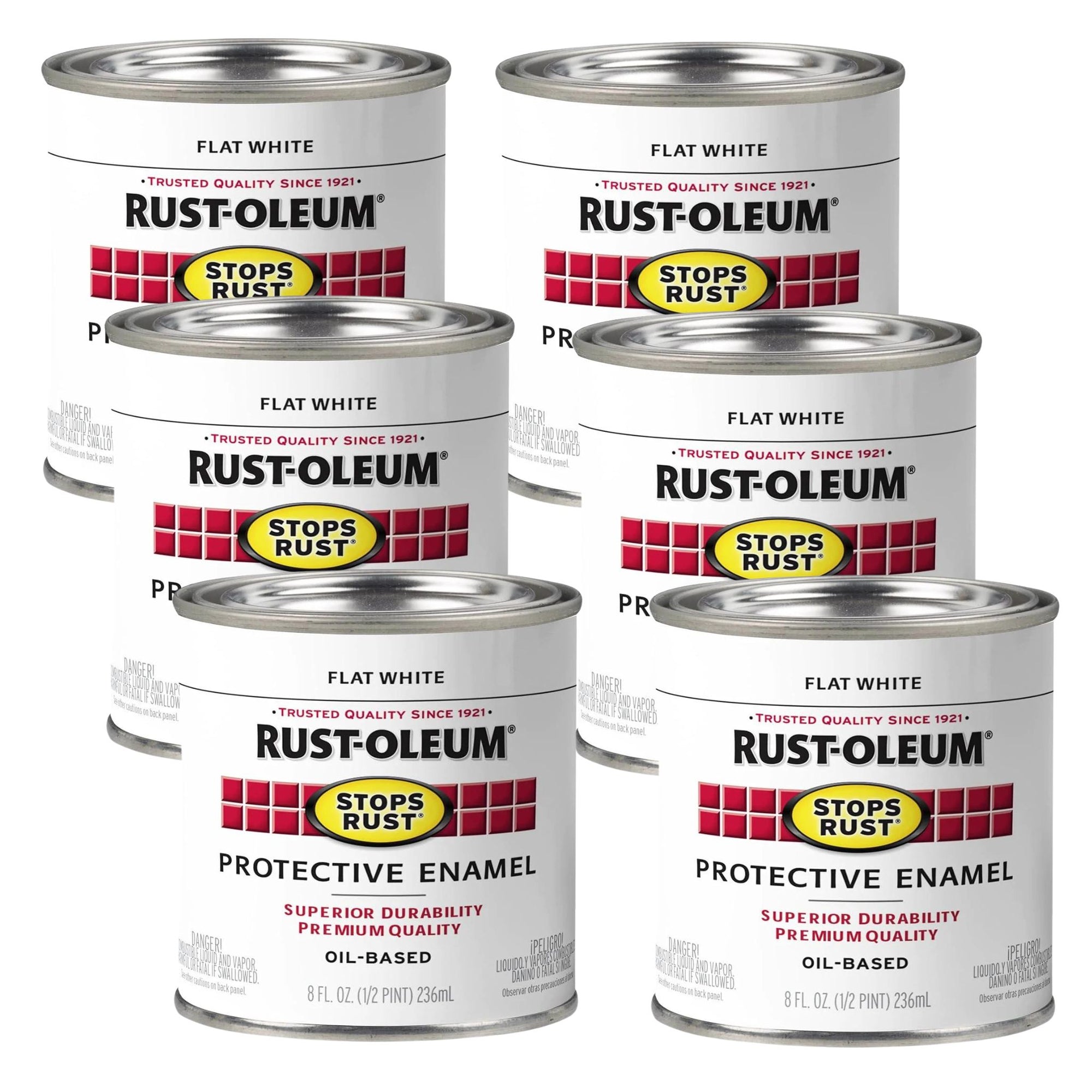 Rust-Oleum 7790730 Protective Enamel Paint, 236ml, Flat White (6 Tins) - South East Clearance Centre