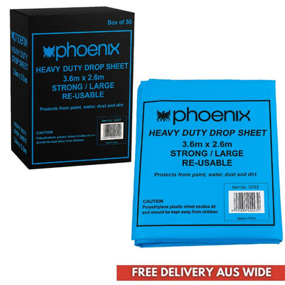 (50 Pack) Phoenix Plastic Protection Sheet Blue 3.6M x 2.6M Strong Reusable 12022