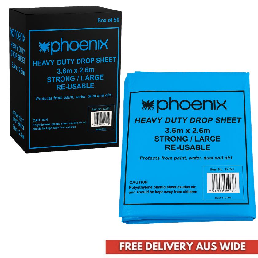 (50 Pack) Phoenix Plastic Protection Sheet Blue 3.6M x 2.6M Strong Reusable 12022