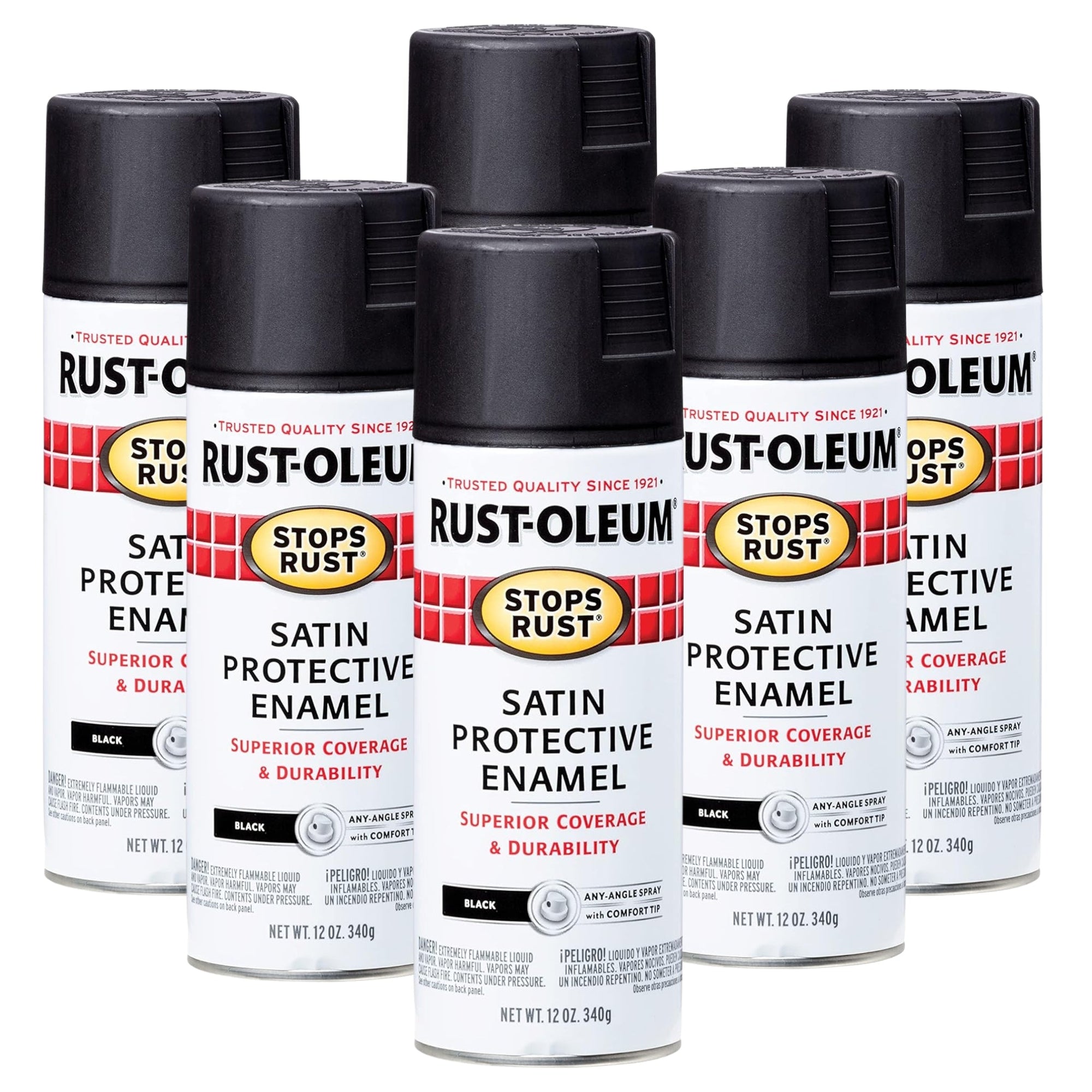 Rust-Oleum 7777830 Satin Black Spray Paint, (6 Cans) - South East Clearance Centre