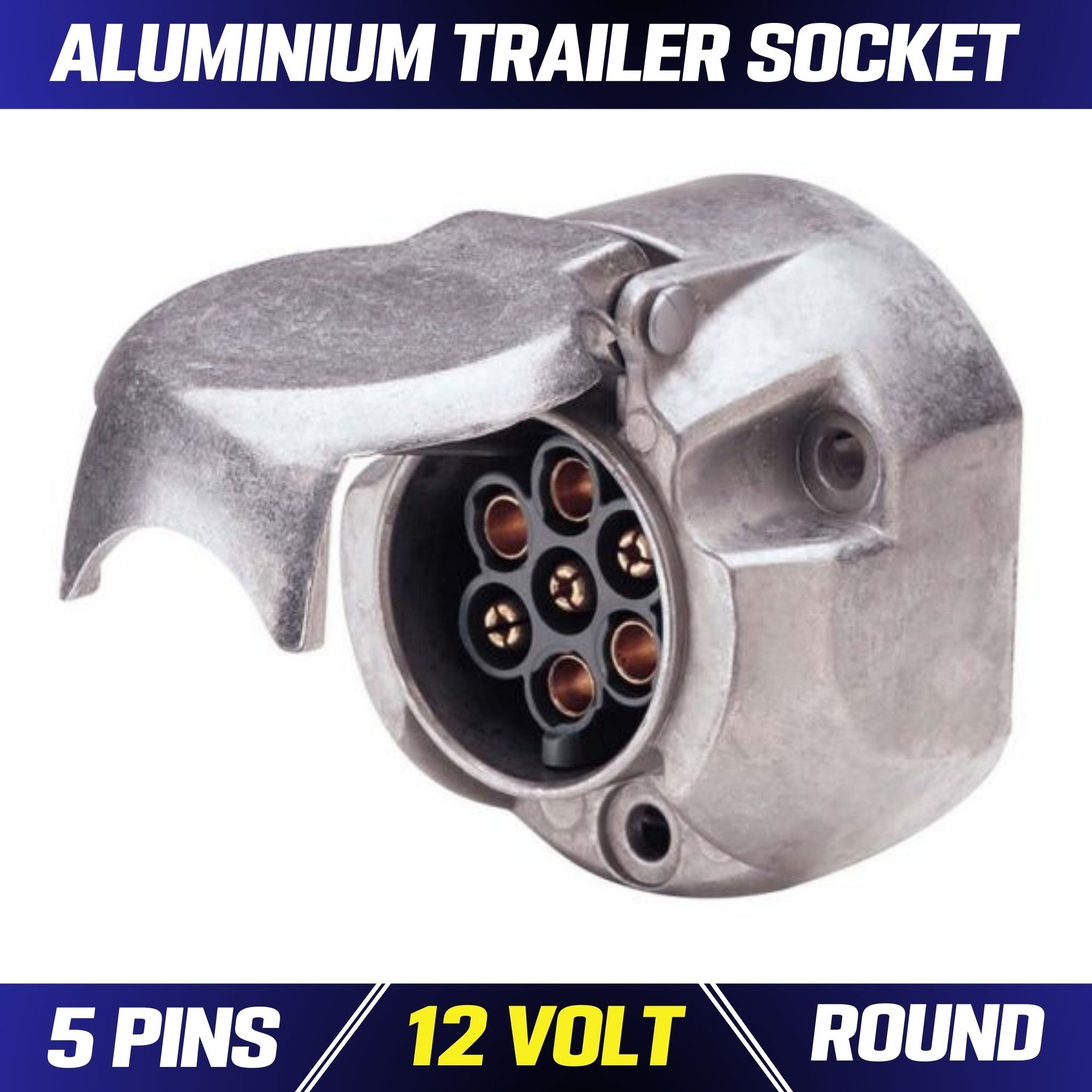 ALUMINIUM 5 Pin Large Round Socket Trailer Plug | 12 Volt | TS004315 - South East Clearance Centre