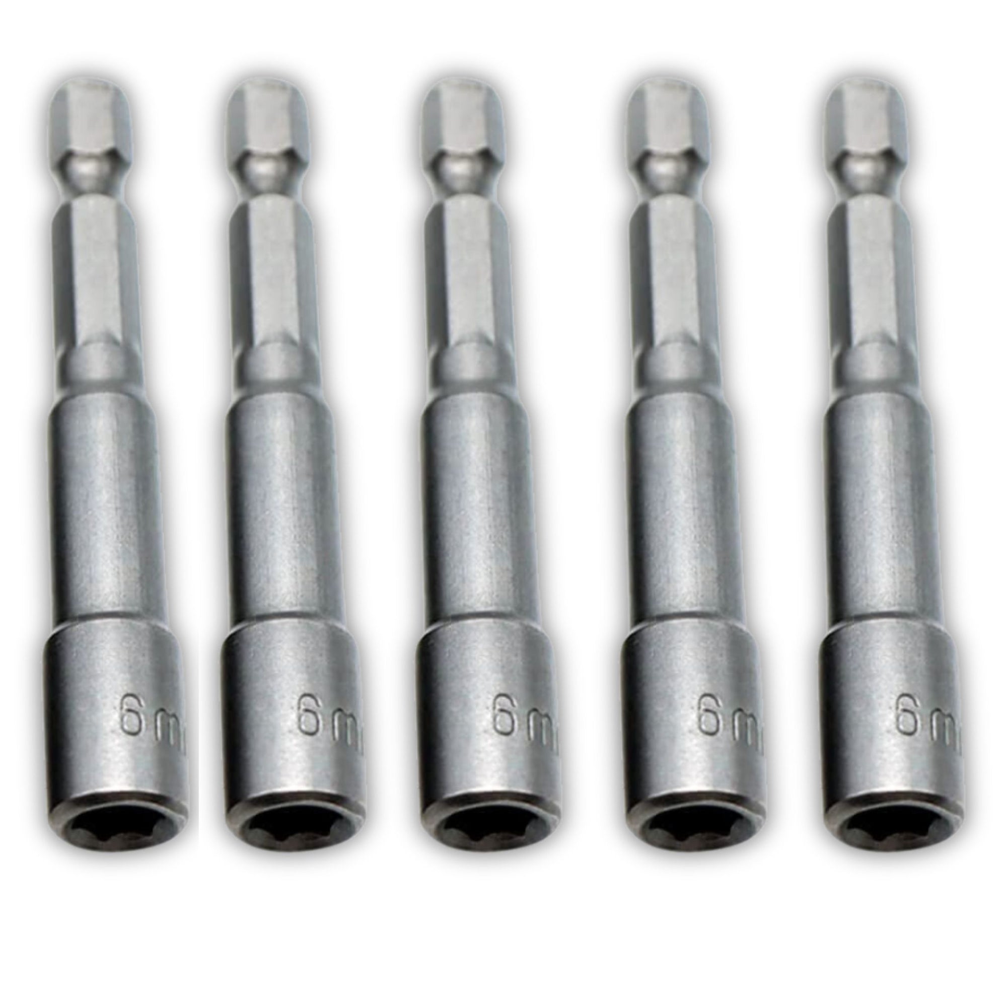 5 Pack - Magnetic Tip Power Nut Driver Bit Set Setters 1/4" Hex Shank 6mm - South East Clearance Centre