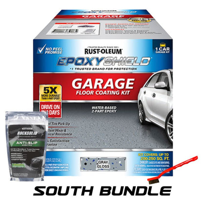 Rust-Oleum Epoxyshield Garage Floor Kit Grey 3.55L - Water-Based Epoxy, For Garage & Concrete Floors, Drive-On in 3 Days, with Showroom-Quality Gloss Finish, Resistant to Gasoline, Oil, and Wear with anti slip & cleaning brush