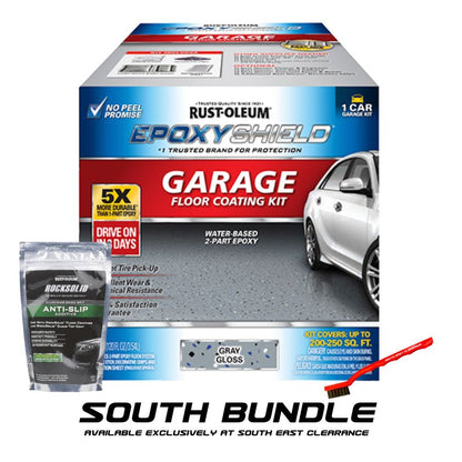 Rust-Oleum Epoxyshield Garage Floor Kit Grey 3.55L - Water-Based Epoxy, For Garage & Concrete Floors, Drive-On in 3 Days, with Showroom-Quality Gloss Finish, Resistant to Gasoline, Oil, and Wear with anti slip & cleaning brush
