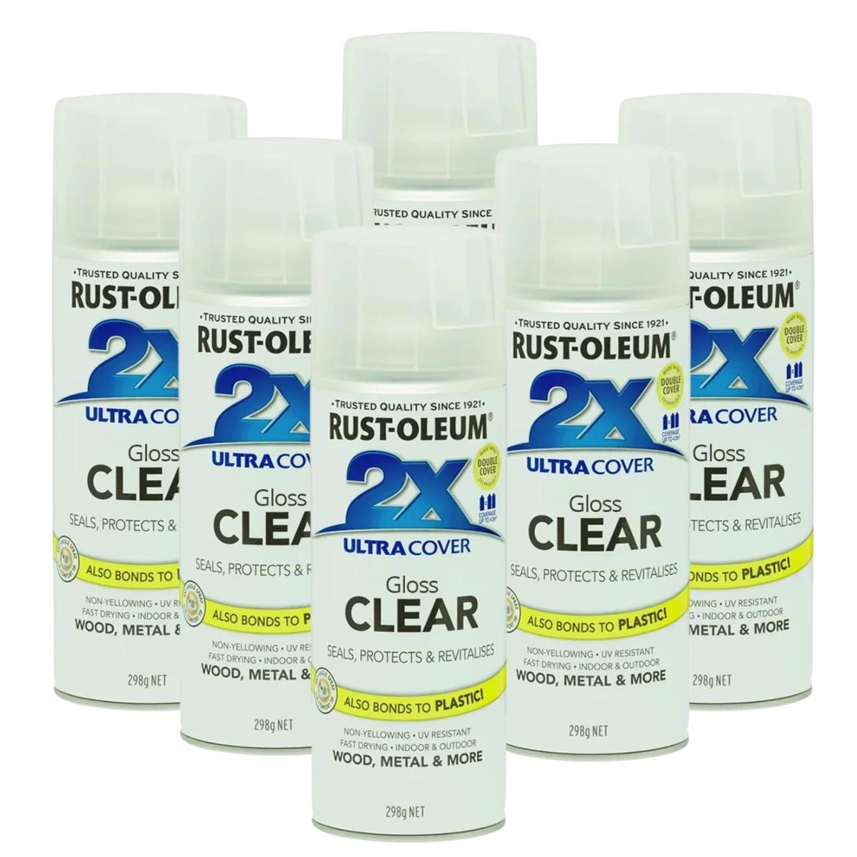 Rustloleum 2x Ultra Cover Paint & Primer, Gloss Clear - 6 cans - South East Clearance Centre