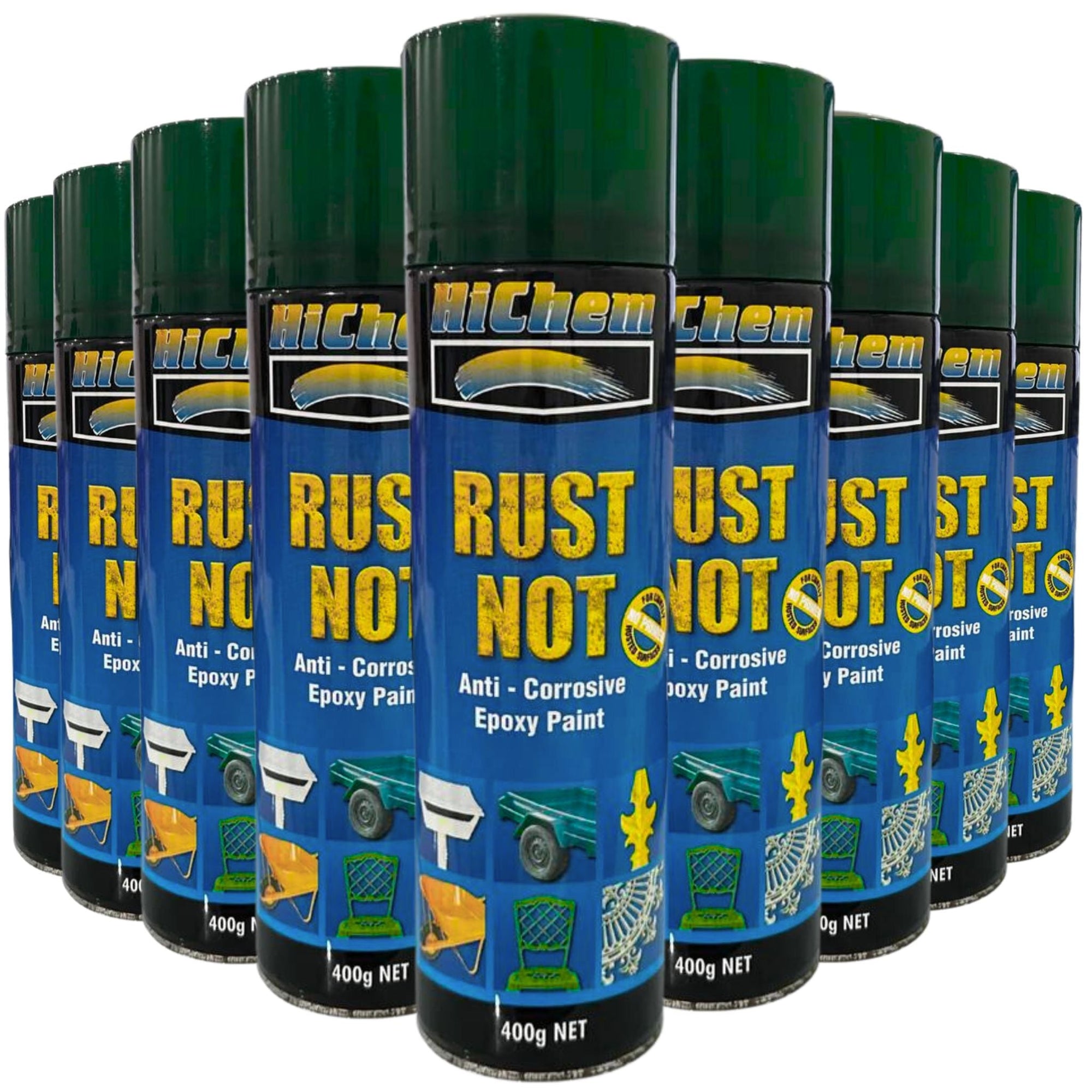 Rust Not RNG12400 Brunswick Green G12 Spray Paint Can 400g - HiChem (12 Cans) - South East Clearance Centre