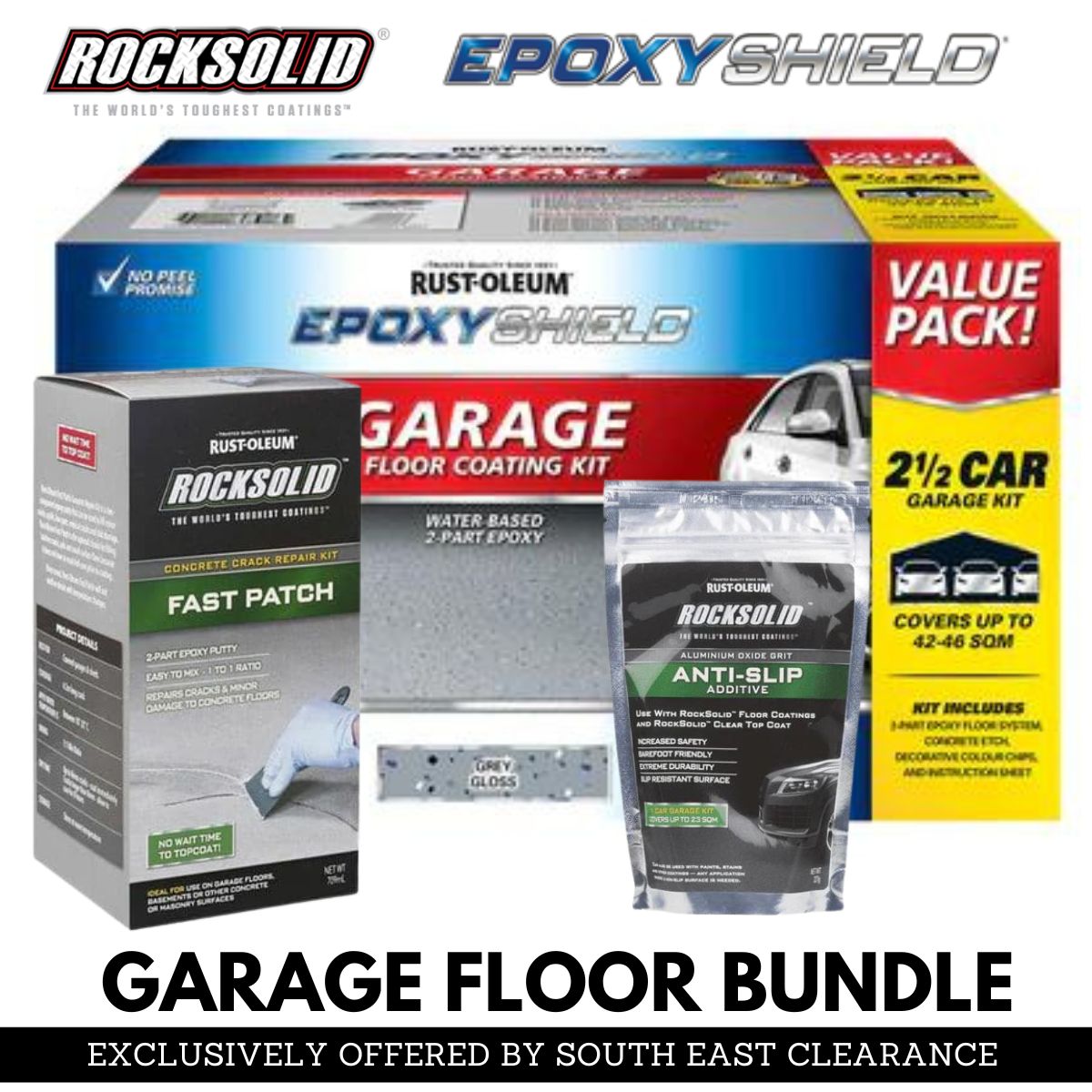 Rust-Oleum EPOXYSHIELD Garage Floor Coating Kit Range - Grey Gloss Large Kit 7.1L 374285 - South East Clearance Centre