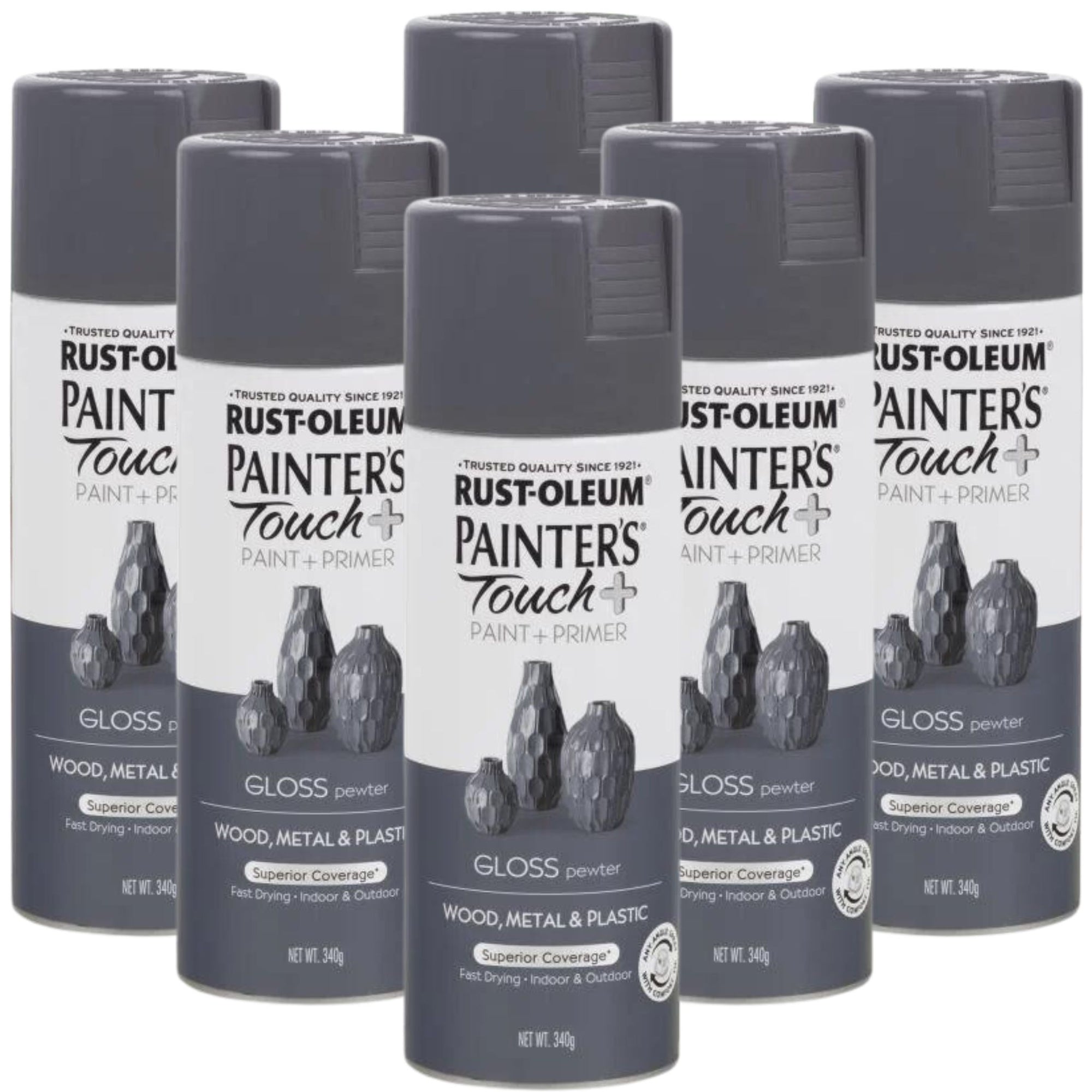 Rust-Oleum 300397 Painter's Touch Paint & Primer Spray Paint | GLOSS PEWTER (6 Cans0 - South East Clearance Centre