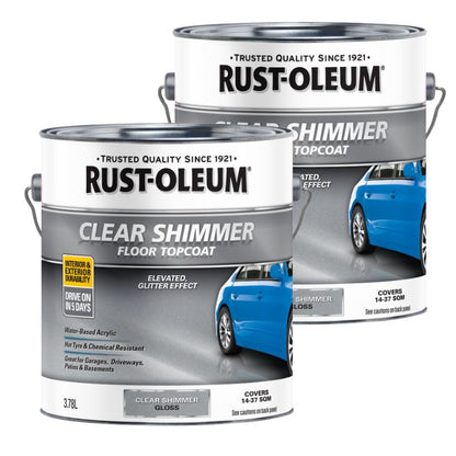 Rust-Oleum Concrete & Garage Floor Topcoat, CLEAR GLOSS Shimmer, 3.78 Litre (Pack of 2) - South East Clearance Centre