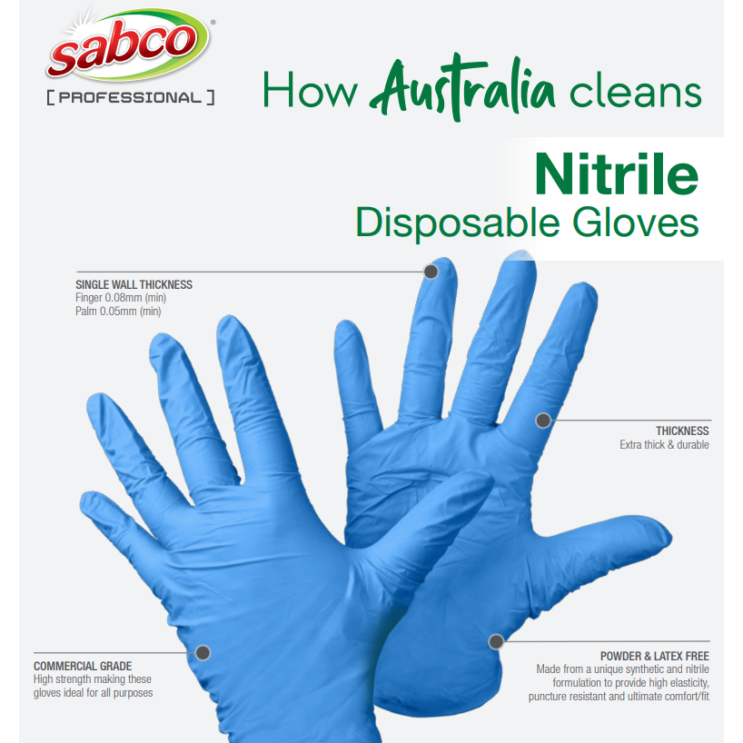 SABCO SABC-8005 BLUE NITRILE DISP GLOVES MEDIUM - BOX of 1000 GLOVES - South East Clearance Centre