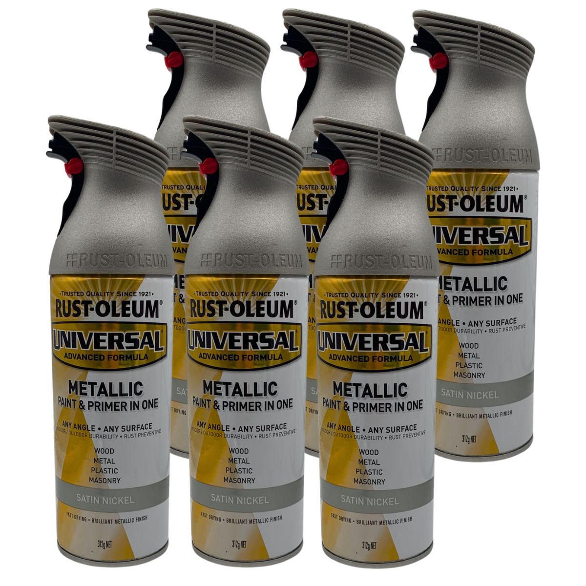 (6 cans)Rust Oleum Universal Metallic Spray Paint | 252886 Satin Nickel - South East Clearance Centre