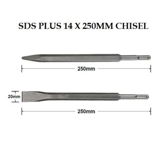 2pc 10" SDS-Plus Steel Chisel Set – 10mm Shank Point & 20mm Flat (Rotary Hammer)