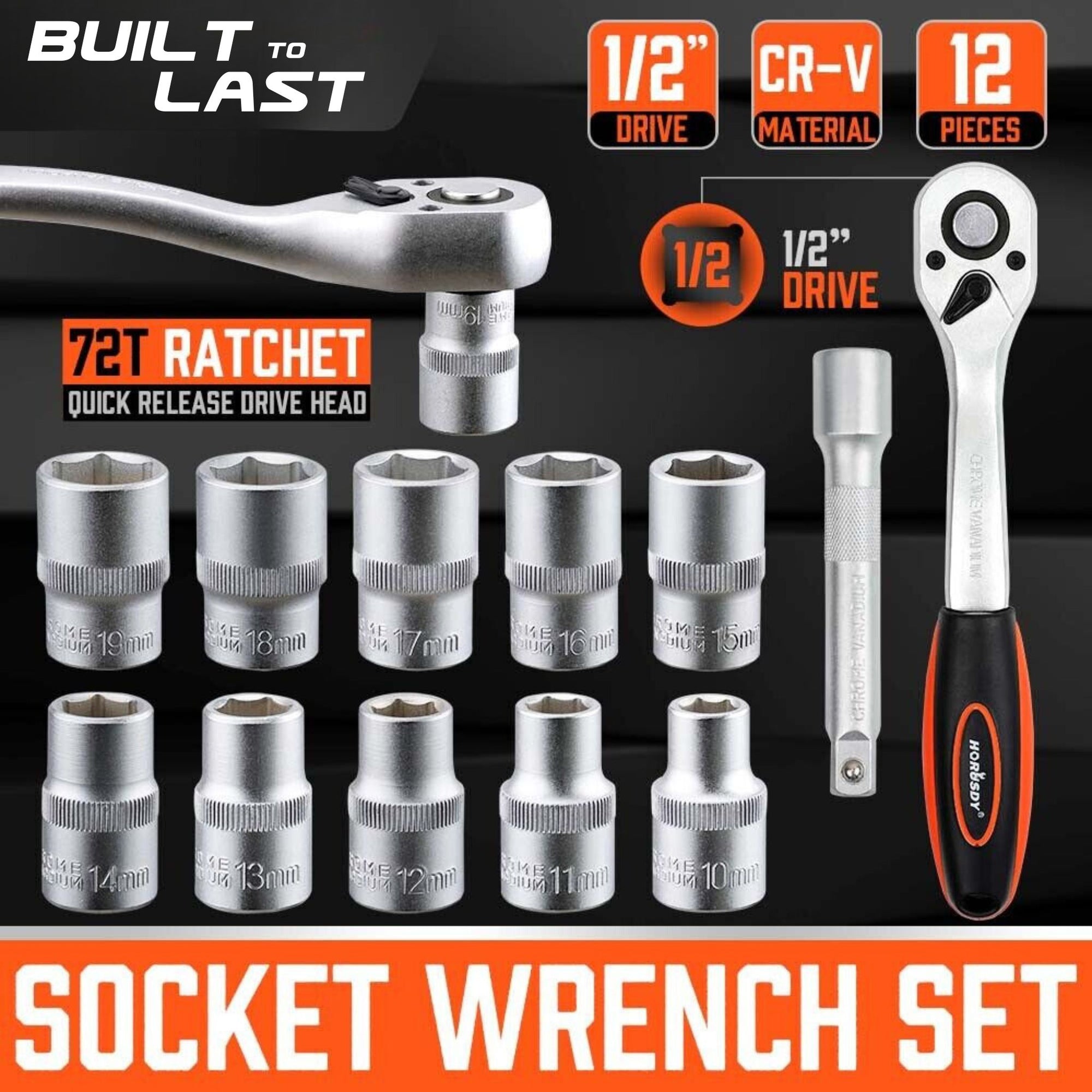 1/2" Ratchet Socket Wrench Set Extension Bar | 12 pieces - South East Clearance Centre