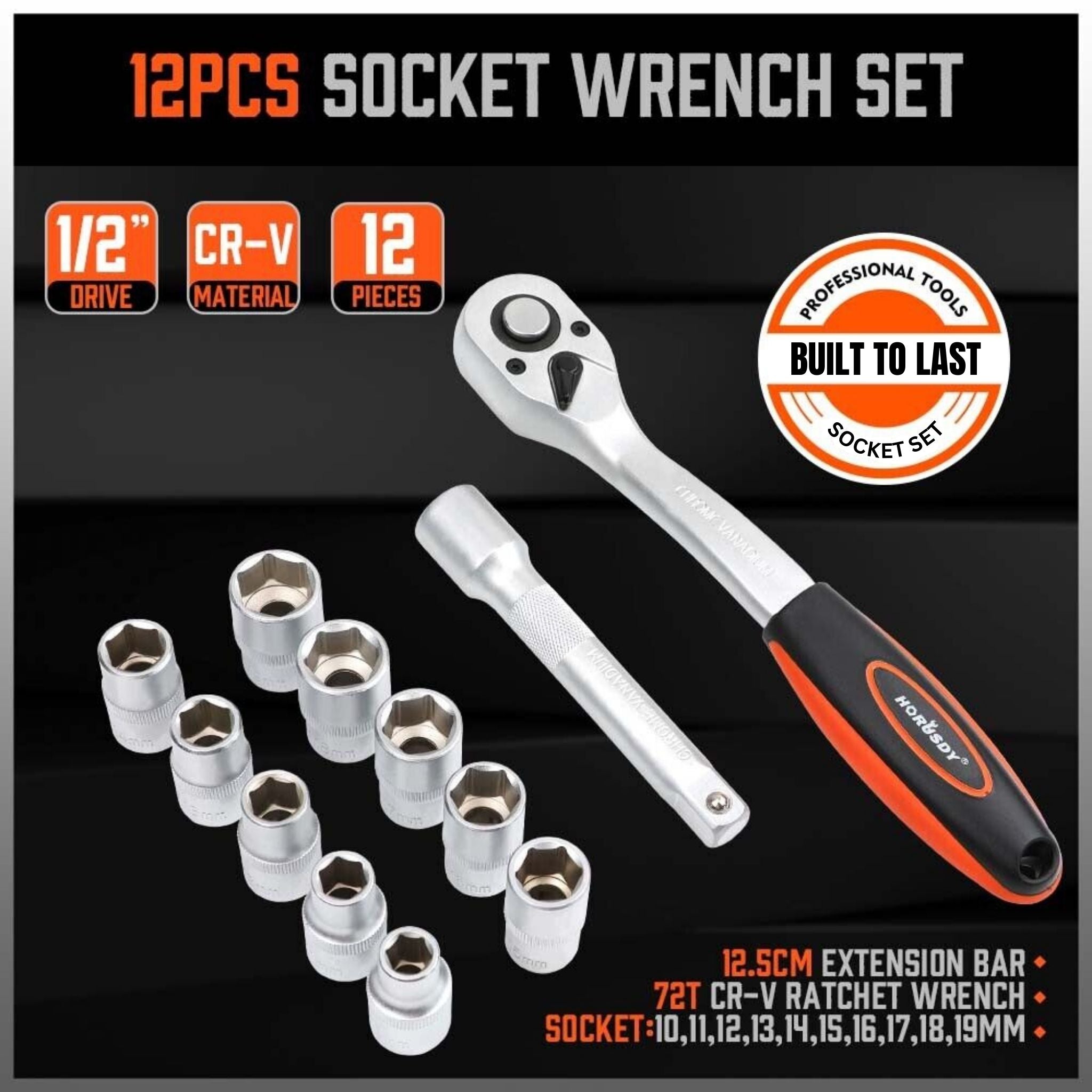 1/2" Ratchet Socket Wrench Set Extension Bar | 12 pieces - South East Clearance Centre