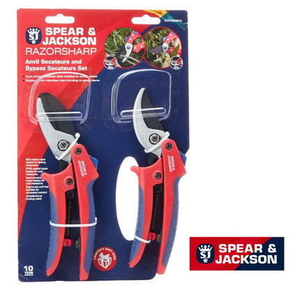 Spear & Jackson CUTTINGSET2 Bypass & Anvil Secateurs Set - Set of 2 Cutters