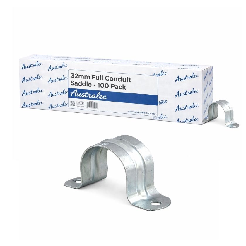 Australec galvanised 32mm full conduit saddle carton of 100