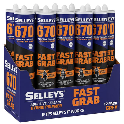 Selleys 670 Fast Grab Black Sealant and Adhesive Instant Grab 290mL (Box of 12) - Grey - South East Clearance Centre