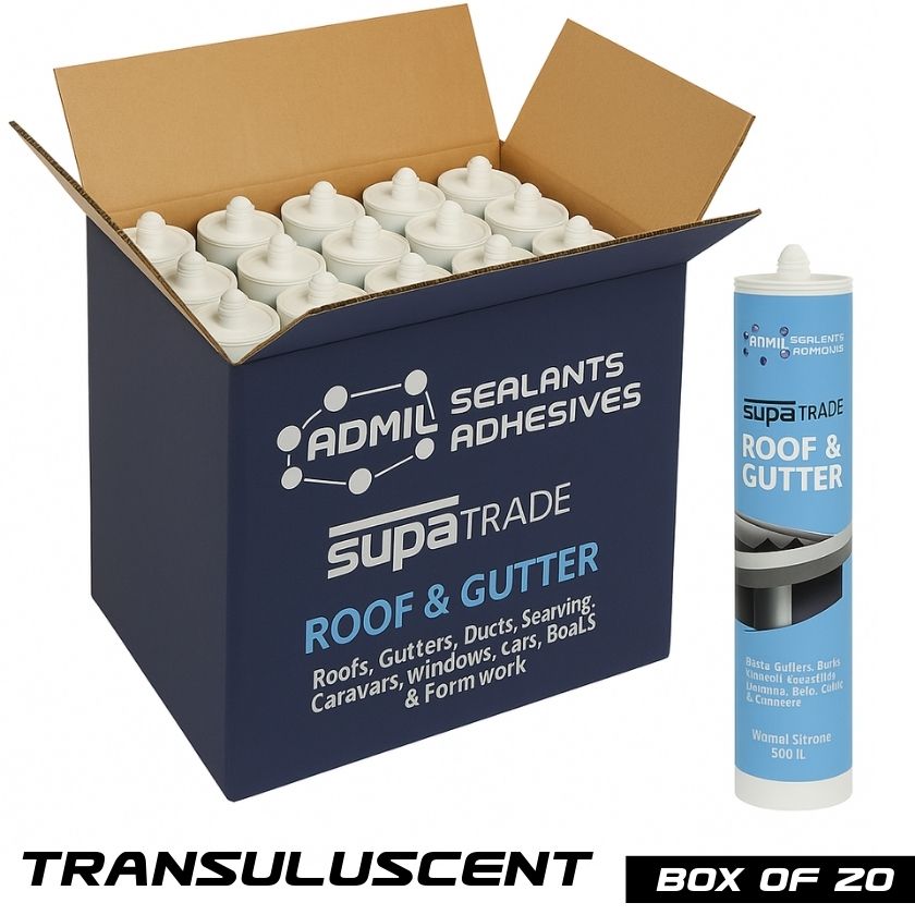Box of 20 – Admil SupaTrade Roof & Gutter Neutral Silicone (Translucent) 300ml Cartridges - South East Clearance Centre