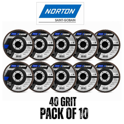 Norton X-Treme Flap Disc 115mm x 22.23mm - 40 Grit (10 Pack)