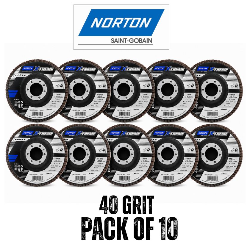 Norton X-Treme Flap Disc 115mm x 22.23mm - 40 Grit (10 Pack)