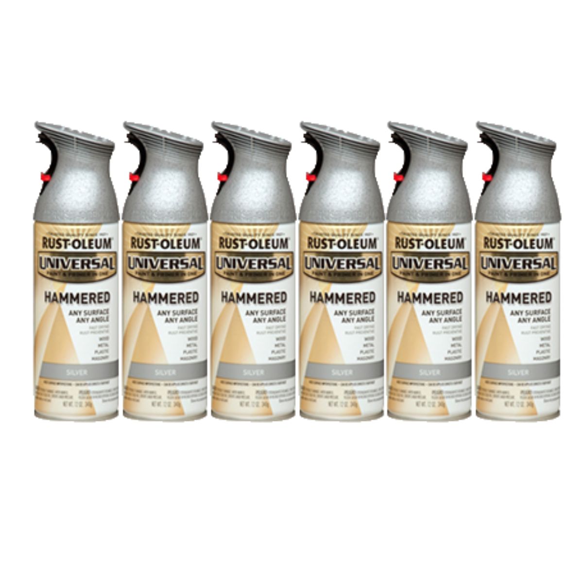 (6 Cans) RUSTOLEUM 245219 UNIVERSAL HAMMERED SPRAY PAINT | HAMMERED SILVER - South East Clearance Centre
