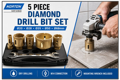 Norton Pro Ceram VB Dry Diamond Drill Bit Set – 5 Piece 20–68mm