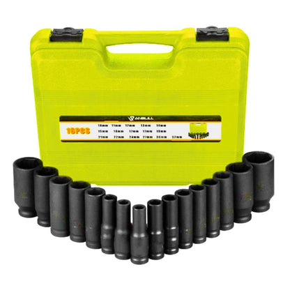 16 Piece 1/2" Impact Deep Drive Socket Set (10-32mm) - South East Clearance Centre